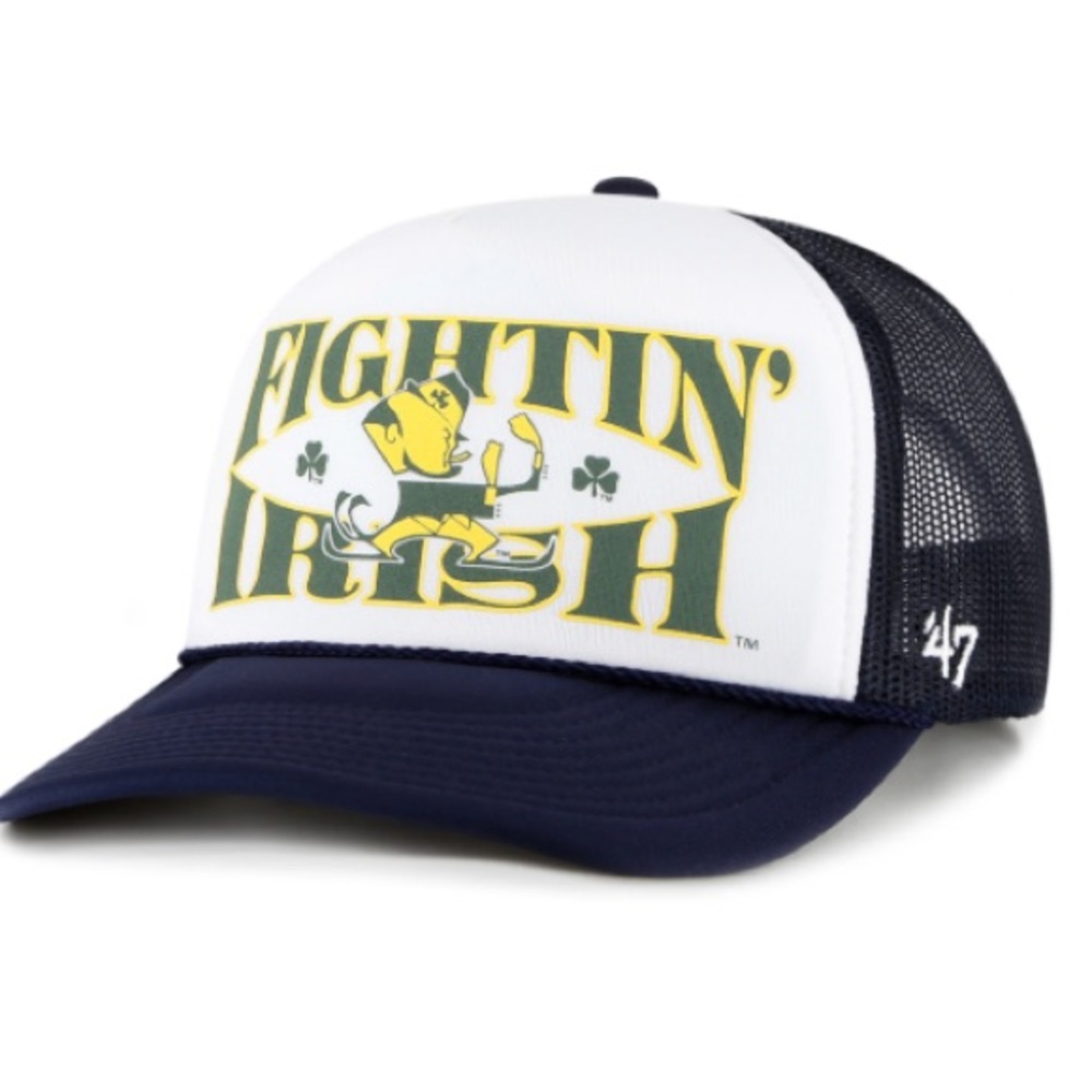 Men's '47 White/Navy Notre Dame Fighting Irish Article Foam Front Trucker Hat